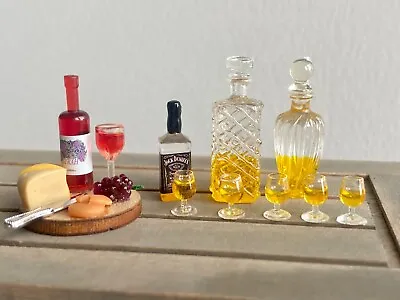 1:12 Dollhouse Miniature Drink Wine Bottle Decanter Glass Cheese Board Grape • $11.99