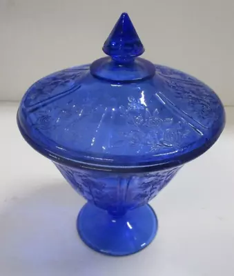 Vintage MAYFAIR OPEN ROSE GLASS COBALT BLUE 2PC. COVERED CANDY DISH • $12.99