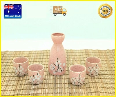 Japanese Traditional Sakura Pattern Pink Color 5 Piece Sake Set Gift Box • $49.95
