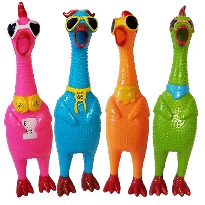 Set Of 4 Unique Rubber Chicken Toys - Squeaky Fun Screaming 12.5  - Fun Design • $24.90