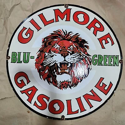 Gilmore Gasoline Porcelain Enamel Sign 30 Inches Round • $100