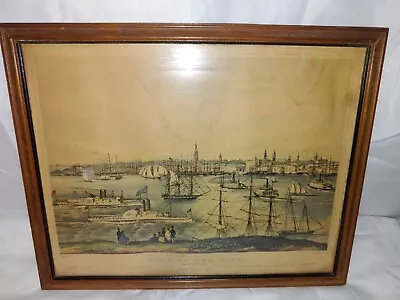 N Currier Print View Of New York From Brooklyn Heights (Damaged) Stained Framed • $29.99