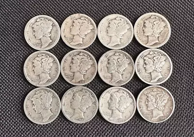 MERCURY DIME SET 1st 12 - 1916P-1929P (NO 1921) 90% SILVER - FREE SHIPPING @r • $44.99