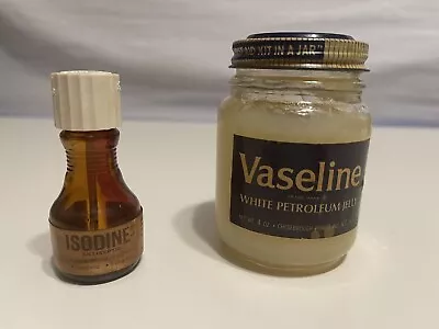 Vintage Vaseline White Petroleum Jelly BLUE SEAL 4 Oz. Jar & Isodine Jar  LOT • $17.99