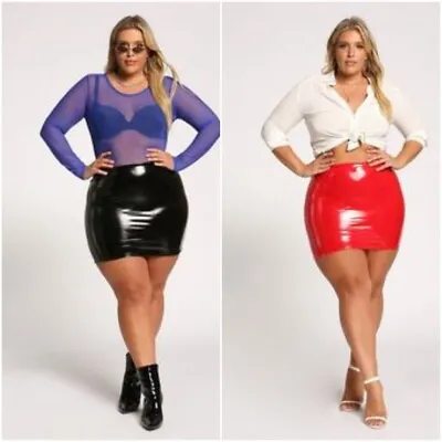 £8.95 • Buy Plus Size Womens High Waist Vinyl Pvc Shiny Wet Look Mini Bodycon Party Skirt