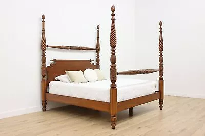 Georgian Design Vintage Carved Mahogany King Size Poster Bed #49260 • $3500