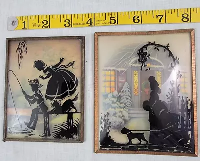 2  Vintage Silhouette Cameo Convex Glass Art With Curved Glass Very Cool • $80