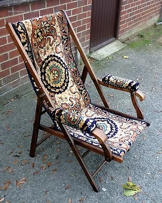 £295 • Buy Victorian Antique Campaign Chair Military Folding Beech Turkey Carpet Armchair 