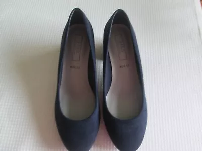 Marks & Spencer Collection Navy Suede Leather Block Heel Wide Fit Shoes Size 3 • £4.99