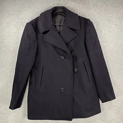 Vintage US Navy Clothing Factory Wool Pea Coat Military Jacket Size 36 Navy Blue • $49.99