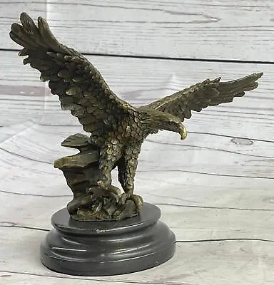 Landing Eagle W/ Wings Spread Bronze Statue Sculpture Signed Original Marble Bas • $124.50