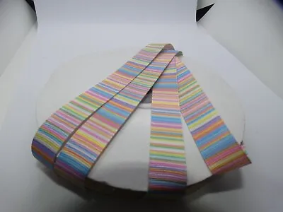 £2.65 • Buy 18mm X 2m White Double Sided Ribbon With Multicoloured Geometric Stripe.