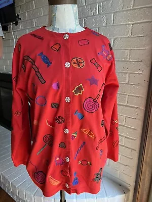 Vtg 90’s Michael Simon Lite Red Christmas Cardigan • $65