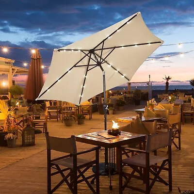 2.7M Outdoor Umbrella Solar Powered LED Lighted Patio Parasol Market Umbrella • £63.95