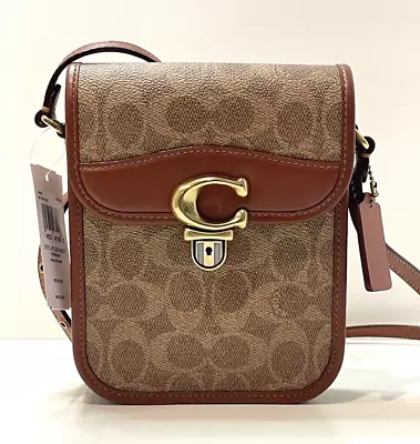 NWT Coach Tall Studio Crossbody In Signature Canvas Tan Rust/Khaki  C8484 $275 • $337.22