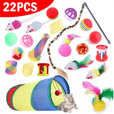 22pcs Lovely Pet Toy Bulk Buy Cat Kitten Toys Rod Fur Mice Bells Balls Play Kit • $14.90