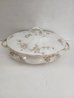 Vintage  O.P. Co  China Covered Vegetable Tureen 11 X 7  Pink Flower Gold • $15