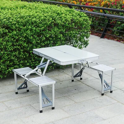 Portable Folding Table And Chairs Outdoor Camping Picnic Set BBQ Party Aluminium • £52.95