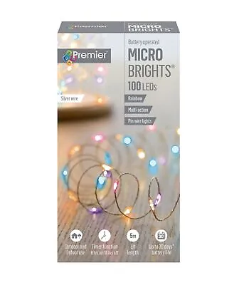 £7.99 • Buy 100 LED Wire Lights Rainbow Christmas String Micro Brights Battery With Timer 5M