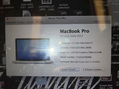 Apple MacBook Pro 17-inch Late 2011 I7 2.2GHz 8GB Memory 512GB SSD W Programs! • $600