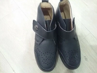 Black Faux Leather Easy Close Ankle Boots Size 7EEE CUSHION WALK (NEW) • £11