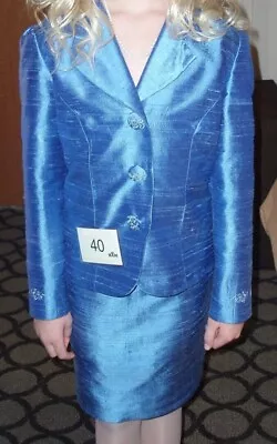 Custom Blue Girls Pageant Formal Interview Suit (Jacket And Skirt) Size 8-10  • $150