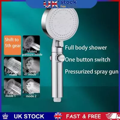 Shower Head With 5 Spray Modes Handheld Shower Head With ON/OFF Switch (Silver) • £7.59