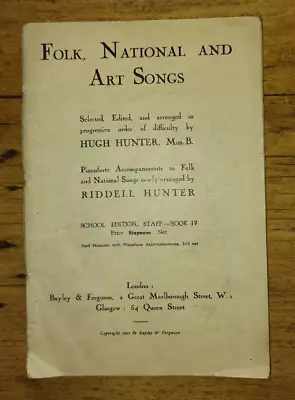 Rare Vintage Songbook - 1927 - Folk National And Art Songs • £9