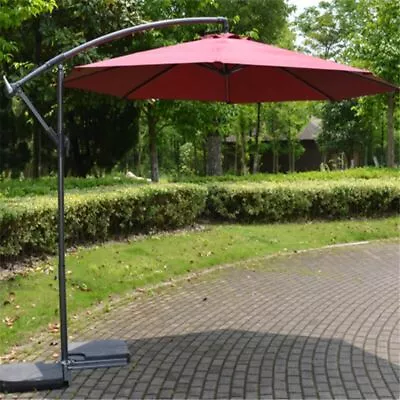 3m Hanging Banana Parasol Patio Garden Cantilever Sun Shade Umbrella Wine Red • £86.95