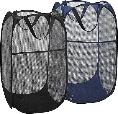 2 Pack Laundry BasketFoldable Mesh Pop-Up Laundry Hamper With Durable HandleEa • £11.33