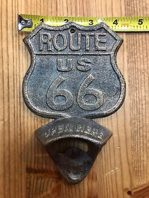 New Route 66 Wall Bottle Opener. Cast Iron 4 1/2   Wide By 6 1/4   Tall. #Z262 • $2.99