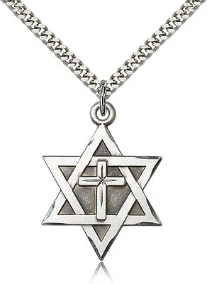 Sterling Silver Jewish Star Of David Catholic Cross Necklace For Men Chain 24 • $83.50