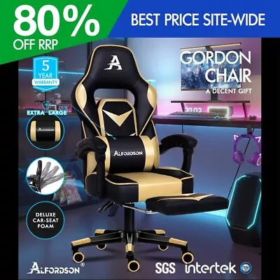 ALFORDSON Gaming Chair Office Seat Thick Padding Footrest Executive Racing Gold • $139.95