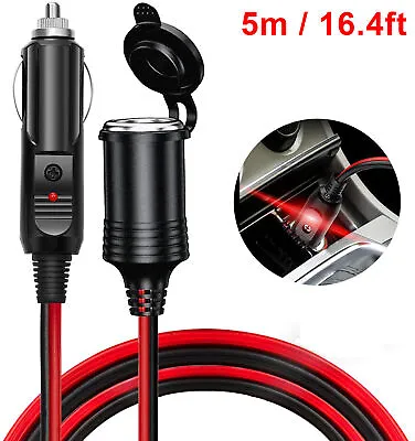 12-24v Car Charge Cigarette Lighter Extension Cable Male To Female Socket 16AWG • £7.99