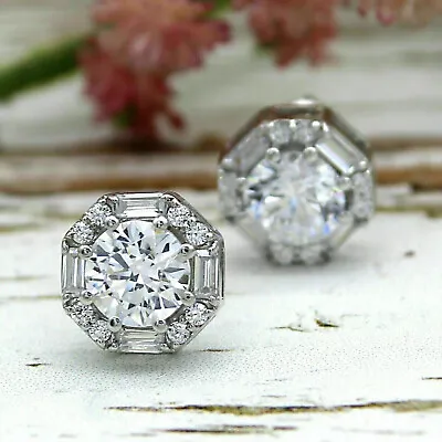 $14.99 • Buy 2.29cts SIMULATED DIAMONDS Round Cut Stud Earrings In Solid Sterling Silver 925