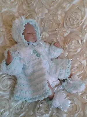 Hand Knitted  Baby Matinee Coat Outfit Set / Premature / Or  Reborn Doll 16  17  • £13.99