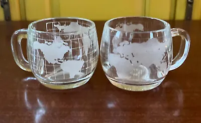 TWO Vintage Nestle Nescafe World Globe Coffee Mugs Cups Frosted Map 1970's • $10