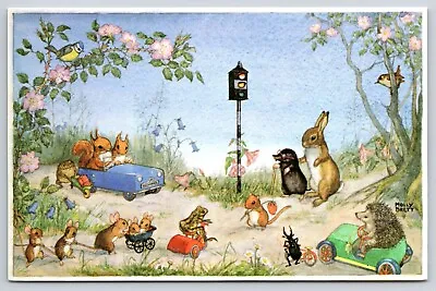 Molly Brett Art Anthropomorphic Animals Critters At The Traffic Lights Postcard • $6.99