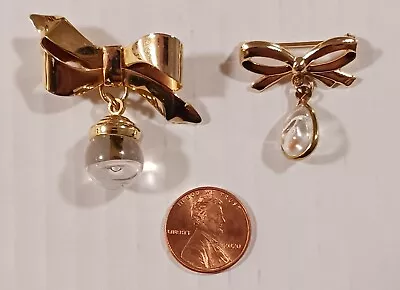 Lot 2x Vintage Gold Tone Round Lucky Mustard Seed Bow Brooch Pin Pool Of Light  • $30