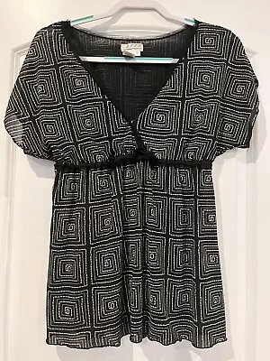 M.S.S.P Black And Tan Geometric Top With Gathered Waist Size Large • $11.40