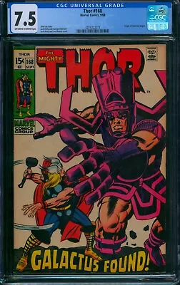 Thor #168 ⭐ CGC 7.5 ⭐ Galactus Origin Begins Kirby Mighty Thor Marvel Comic 1968 • $265