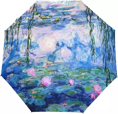 ALAZA Monet Claude Water Lilies Oil Painting Travel Umbrella Auto Open Close Win • $45.29