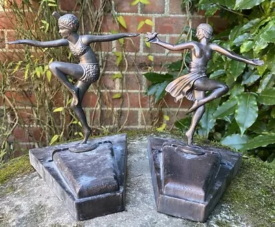 Vintage Unusual Old Pair 2x Cast Metal Bronzed Female Dancer Statue Bust Mascots • £21