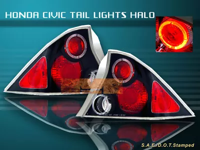 Fit For 01-03 HONDA CIVIC TAIL LIGHTS BLACK HALO 2D 02 LAMPS • $92.99