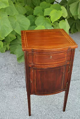 Inlaid English Sheraton Solid Mahogany Nightstand • $825