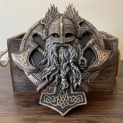 Vintage Plaques Wall Decorative Classical Viking Warrior Double Axe Resin Statue • £33.31