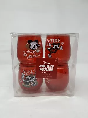 NEW DISNEY Mickey Mouse Set/4 STEMLESS Red ACRYLIC 3.25  Tumblers Christmas NIB • $24.99