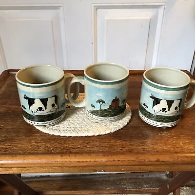 Vintage Otagiri Warren Kimble American Folk Art Cow Coffee Mug Cups. Set Of 3 • $19