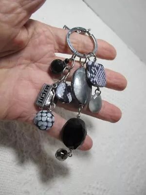 Miche Black Gray Stone Keychain Clip On Fob Silver Tone Base 5  • $9.99