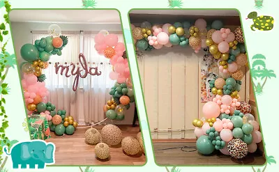 170Pcs Jungle Balloon Garland Arch Kit Animal Printed Pink Sage Green WexSp .g • $23.29